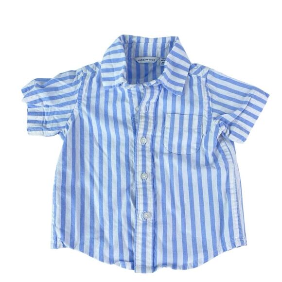 Janie & Jack Striped Cabana Baby Blue White Button Down Matching Set Size 6-12M - Picture 2 of 7